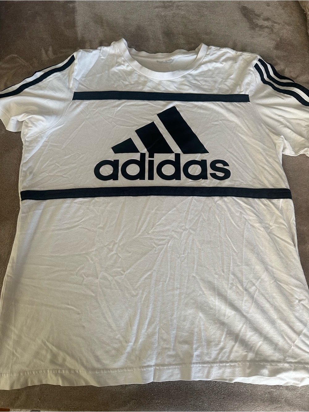 adidas White Tee with Black Logo Stripes